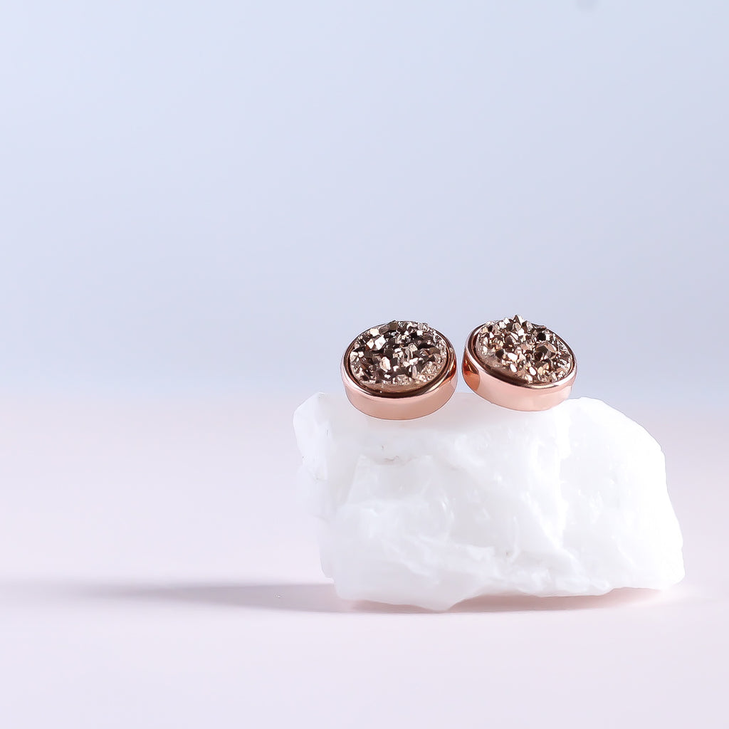 Flat Faux Druzy Geode Stud Earrings Rose Gold Stud Earrings